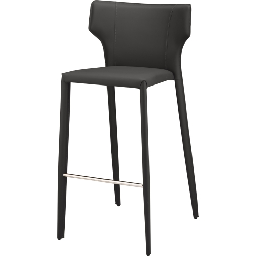 Wayne Bar Stool in Dark Grey Leather w/ Wing Back